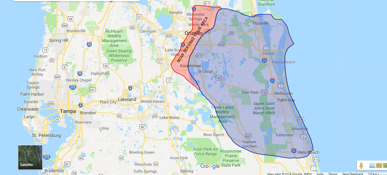 Local area served map - Brevard County to Kissimmee and St. Cloud Florida